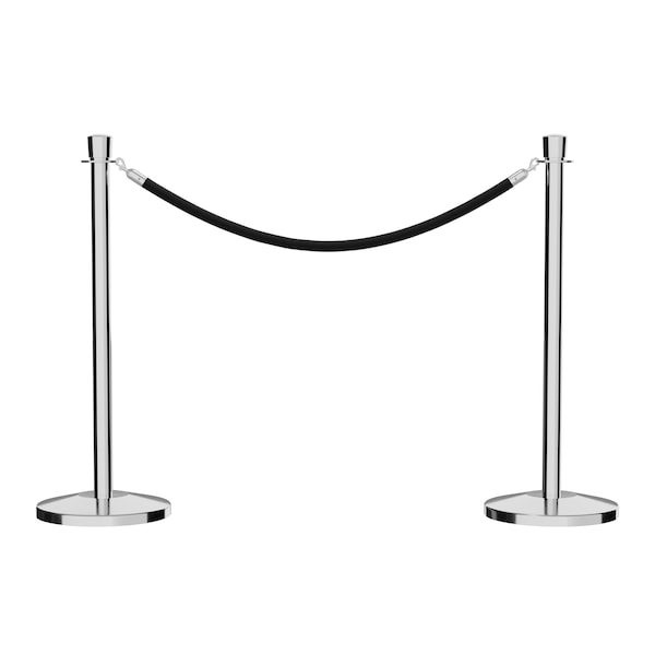 Montour Line Stanchion, Post and Rope, Polished Stainless Steel Stanchion Black Rope, 39 in. Post Height 2-PS-CN-1-ER-BK-PS - main